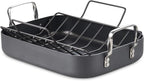 Cooks Standard Turkey Roasting Pan with Rack, Hard Anodized Nonstick 16-Inch x 12-Inch Chicken Ham Roaster Pan Multi-Use Grill Pan with Handles, Black