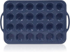 Mini Silicone Muffin Pan with Metal Frame, Non Stick Silicone Cupcake Pan with Handles 24 Cup, BPA Free Silicon Muffin Tin Tray Small for baking, egg bites, Cupcake Mold Grey