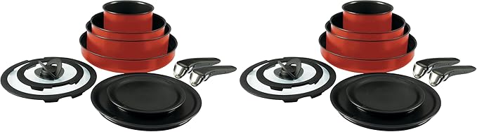 T-fal Ingenio Nonstick Cookware Set, Induction, Oven Broiler Safe 500F, Cookware, Pots and Pans, RV, Camping, Oven, Broil, Dishwasher Safe, Detachable Handle, Red (Pack of 20)