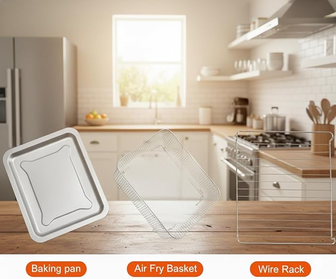 Simple Deluxe 26.4QT XL Air Fryer Toaster Oven Combo, 4-in-1 Countertop Convection Oven with Double Fan Technology, Includes Baking Pan & Fry Basket, Stainless Steel