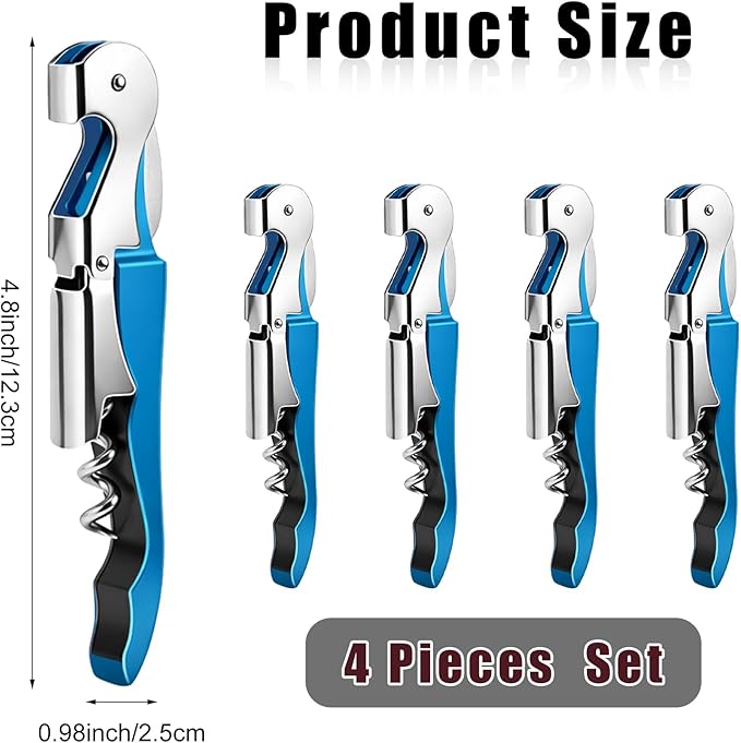 4 Pieces Professional Waiter Corkscrew Wine Openers, Blue Wine Keys Opener Stainless Steel Hinges Serrated Foil Cutter for Restaurant Waiters, Sommelier, Bartenders (Blue)
