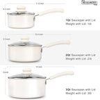 MICHELANGELO Nonstick Saucepan with Lid, Ceramic Sauce Pan Sets, Easy to Clean Sauce Pans, Multi-Purpose Cooking Pots, 1QT, White