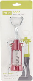 True Soar Winged Corkscrew Wine Opener Manual, Heavy Duty Stainless Steel Cork Openers in Chrome Finish, Home Bar Accessories Bar Tools, Set of 1 Red
