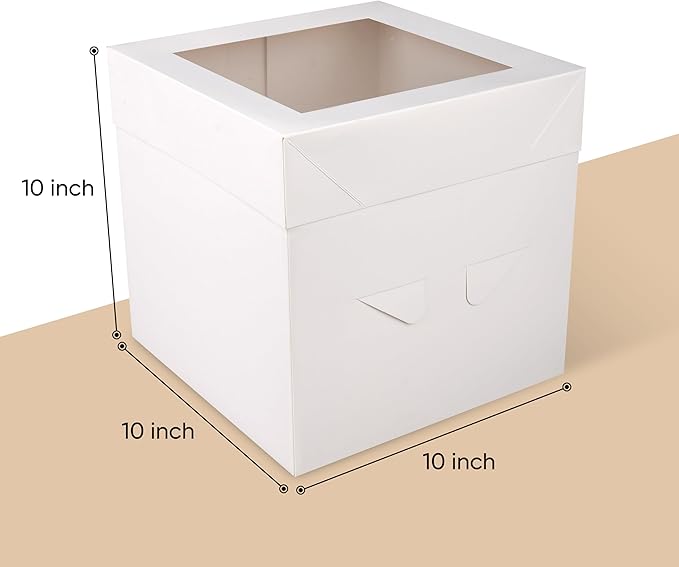 Cakebon Cake Boxes with Boards - 10 Inch Round Cake Drum White (3-pack) - Box With Window for Birthdays, Weddings and Parties