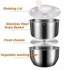 6L Stainless Steel Salad Spinner - Quick Spin Dryer for Vegetables, Lettuce, Fruit and Pasta, Commercial and Household Essential Kitchen Utensil