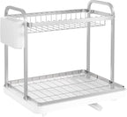 Sakugi 2-Tier Dish Drying Rack - Stainless Steel Dish Rack with Cutlery & Utensil Holders for Kitchen Counter, Sink Organization and Storage for Small Family, 15" W x 11.4" L x 15" H, White