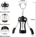 KORCCI Wine Opener, Heavy-Duty Zinc Alloy Wing Corkscrew, Premium Beer Bottle Opener, Multifunctional Wine Accessories with Ergonomic Handle and Sharp Screw, for Kitchen, Bar, Restaurant (BLACK)