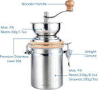 Easyworkz Manual Coffee Grinder - Adjustable Settings, Airtight Canister - Coffee Bean Mill Tool for Kitchen, Hand Crank Coffee Grinder