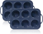 2 Pack Jumbo Silicone Muffin Pan with Metal Frame, Non Stick Silicone Cupcake Pan with Handles 6 Cup, BPA Free Silicon Muffin Tin Tray Extra Large for baking, egg bites, Cupcake Mold Grey