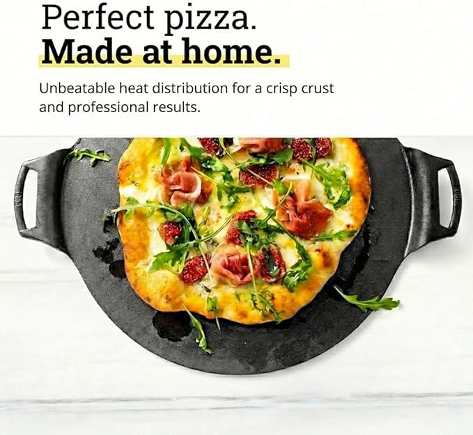Lodge Seasoned Cast Iron Pizza Pan - Pre-Seasoned, Round Pizza Pan with Dual Assist Handles - Even Heat Distribution- PFAS-Free, Non-Toxic Cookware - Oven Safe - 15 Inch