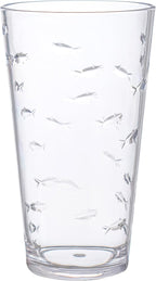 KLIFA- CHARLESTON- 19 oz, Set of 6, Acrylic Fishing Highball, School of Fish Drinking Glasses, BPA-Free, Stackable Plastic Drinkware, Dishwasher Safe Cups, Clear