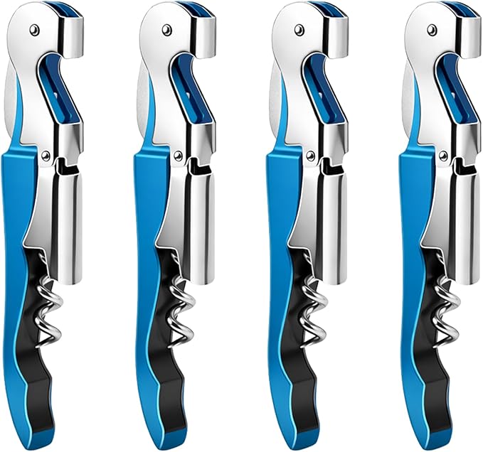 4 Pieces Professional Waiter Corkscrew Wine Openers, Blue Wine Keys Opener Stainless Steel Hinges Serrated Foil Cutter for Restaurant Waiters, Sommelier, Bartenders (Blue)