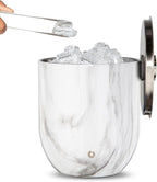 Snowfox Plus - Insulated Ice Bucket with Lid/Scoop, Premium Vacuum Insulated Stainless Steel Ice Buckets for Parties, Ice Box, Home Bar Accessories, Parties Supplies, Bar Decor, 3L, Marble