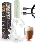 Elementi Rechargeable Milk Frother Wand & Drink Mixer Handheld - Powerful USB-C Rechargeable Frother - Hand Held Milk Foamer Whisk to Make Perfect Cappuccinos, Lattes & Drink Mixes (Mint Green)