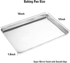 Wildone Baking Sheet Set of 2 - Stainless Steel Cookie Sheet Baking Pan, Size 16 x 12 x 1 inch, Non Toxic & Heavy Duty & Mirror Finish & Rust Free & Easy Clean