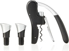 True Lever Corkscrew Manual Stoppers Top-Notch Cork Bottle Opener with Ergonomic Handle and Wine Preserver, Set of 3, Black