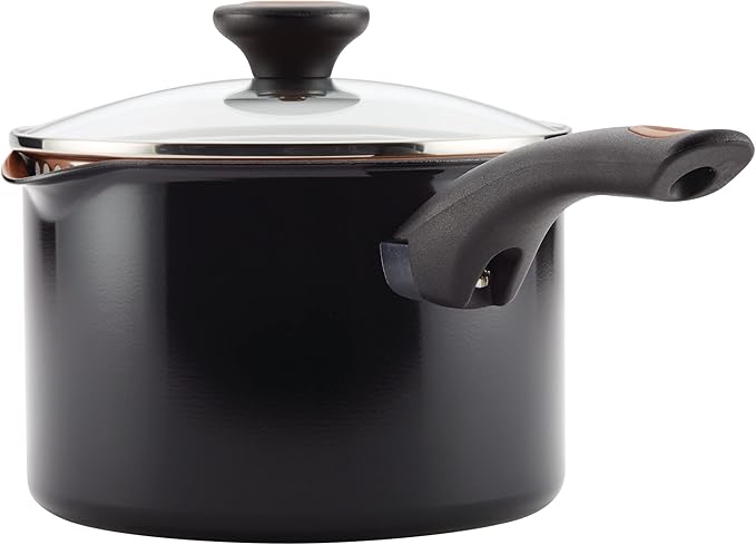Farberware Glide Nonstick Sauce Pan/Saucepan with Straining and Lid, 3 Quart, (Black)