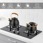 Tea Kettle -3.0 Quart Whistling Tea Kettle for Stove Top Stainless Steel Tea Pot Stovetop Food Grade Water Kettle with Wood Pattern Handle for Coffee/Tea/Milk Kettle Pot -Black