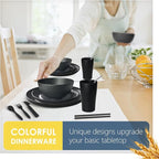Teivio 88-Piece With Flatware Kitchen Plastic Wheat Straw Dinnerware Set for 8, Dinner/Dessert/Appetizer Plates, Cereal Fruit Bowls, Pasta Bowls, Cups, Unbreakable Dishwasher Safe Outdoor Dish, Black