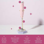 Paris Hilton Electric Handheld Milk Frother with Double Coil Head Whisk and Gold Metal Stand, Battery Powered (2 AA Batteries Required but Not Included), Pink