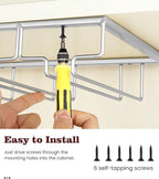 Nuovoware Wine Glass Rack, Wine Glass Hanger Rack Under Cabinet Stemware Holder Storage Hanger for Bar Kitchen Cabinet (3 Rows), Nano Silver