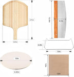 5 PCS Round Pizza Stone Set, 13" Pizza Stone for Oven and Grill with Pizza Peel(OAK),Serving Rack, Pizza Cutter & 10pcs Cooking Paper for Free, Baking Stone for Pizza, Bread