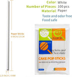 100 Count 6 INCH White Paper Lollipop Sticks,Cake Pop Sticks,Sucker Sticks for Cookies,Rainbow Candy,Chocolate,Cake Topper(Dia 4mm)