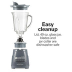 Hamilton Beach Power Elite Wave Action Blender For Smoothies, 40 Oz Glass Jar, 12 Functions Including Puree, Crush Ice, 700 Watts, Grey (58153J)