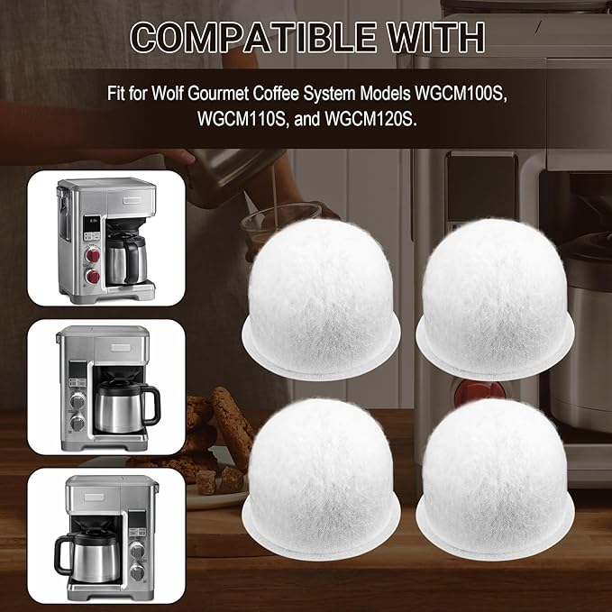 Water Filter Pods for Wolf Gourmet Coffee Maker System - Coffee Machine Filter Replacement WGCM100S WGCM110S WGCM120S Activated Carbon Filter Compared to WGCM350, 4 Pack