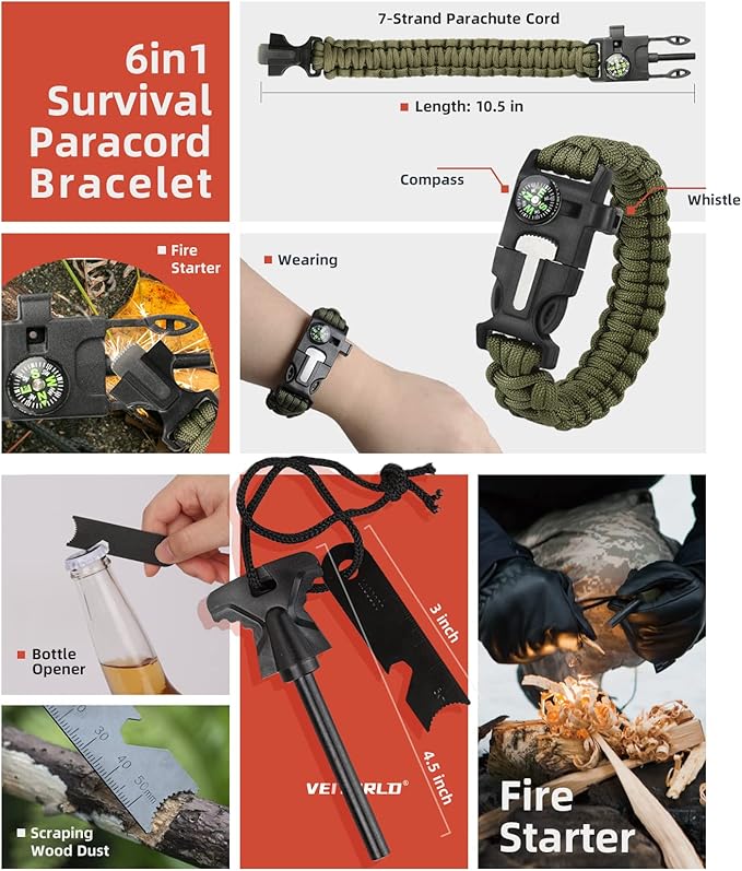 VEITORLD Gifts for Men Dad Him Christmas - Survival Gear and Equipment 12 in 1, Survival Kits - Cool Unique Fishing Hunting Birthday Gifts for Husband Teen Boy Boyfriend Women, Mens Stocking Stuffers