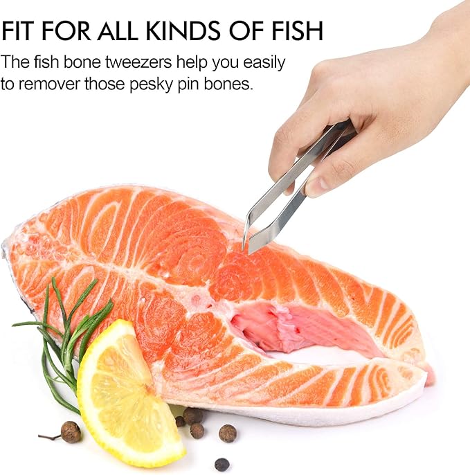 ZAUGONTW Fish Bone Tweezers, Professional Stainless Steel Flat and Slant Pliers Set for Kitchen Salmon Trout, 3 SET