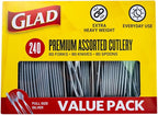Glad Plastic Heavy Duty Silver Cutlery - Mixed Forks, Knives, and Spoons - Set of Sturdy, Durable Disposable Party Utensils, 240 Count