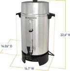 West Bend 33600 Coffee Urn Commercial Highly-Polished Aluminum NSF Approved Features Automatic Temperature Control Large Capacity with Fast Brewing and Easy Clean Up, 100-Cup, Silver