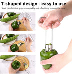 Red Bell Pepper Seed Corer, Upgraded T Shaped Vegetable and Fruit Corer Stainless Steel Tomato Apple Seed Remover Tool Practical Kitchen Gadget for Removing Fruit & Vegetable Cores