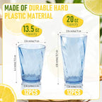 LemonRoad 24 Pack Reusable Plastic Drinking Glasses Set - 20oz & 13.5oz Stackable Tumbler, Shatter-resistant Highball Cups for Water, Cocktail, Iced Coffee, Indoor Outdoor Use, BBQ, Patio, Pool (Blue)