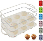 Socisen 2 Packs 6 Cups Silicone Muffin Pan with Metal Reinforced Frame Jumbo Size Cupcake Pan Tray Egg Bites Silicone Circle Cookie Molds Muffin Tin Tart Pans Large Big Baking Sheet Set for Breakfast