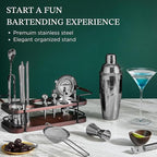 KITESSENSU Cocktail Shaker Set Bartender Kit with Stand | Complete 24-Piece Bar Set Cocktail Kit with All Bar Accessories, Black