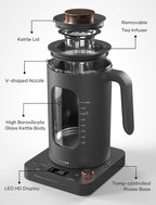 Electric Tea Kettle, INTASTING Glass Electric Kettle with tea Infuser and Precise knob temperature control, 1200W Fast Heating, BPA-Free, Easy to Clean, 1 Liter (Dark Gray)