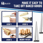 Cream Horn Molds for Baking, 38pcs Horn Forms Set, Non-stick Stainless Steel 30pcs Cone Shaped with Cleaning Brush, Piping Tip, Piping Bag, for ice Cream Cones, Puff Pastry, Baking Cones