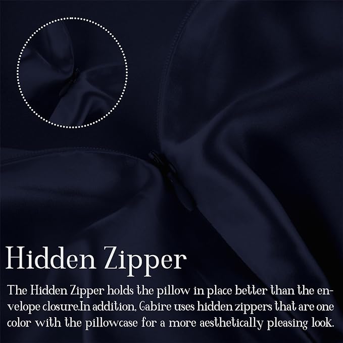 Mulberry Silk Pillowcases Set of 2, Both Sides Real Silk Pillowcase for Hair and Skin Prevent Acne Pillowcase Organic Silk Pillow case 2 Pack with Hidden Zipper, Navy Blue, Standard (20"×26")