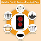 Winado 2 Burners Electric Ceramic Cooktop 20 inch, 220-240V Flat Top Stove, Multi-function Elecric Stovetop w/9 Heating Level, Timer & Kid Safety Lock, Sensor Touch Control, Timer Setting, Plug, 3000W