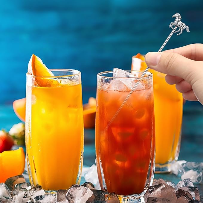 MorningRo 10 Pcs Derby Drink Stirrers Swizzle Sticks for Cocktails Reusable 6.89 Inches 3D Horse Metal Drink Stirrers for Coffee Beverage Party Bar Weddings Event