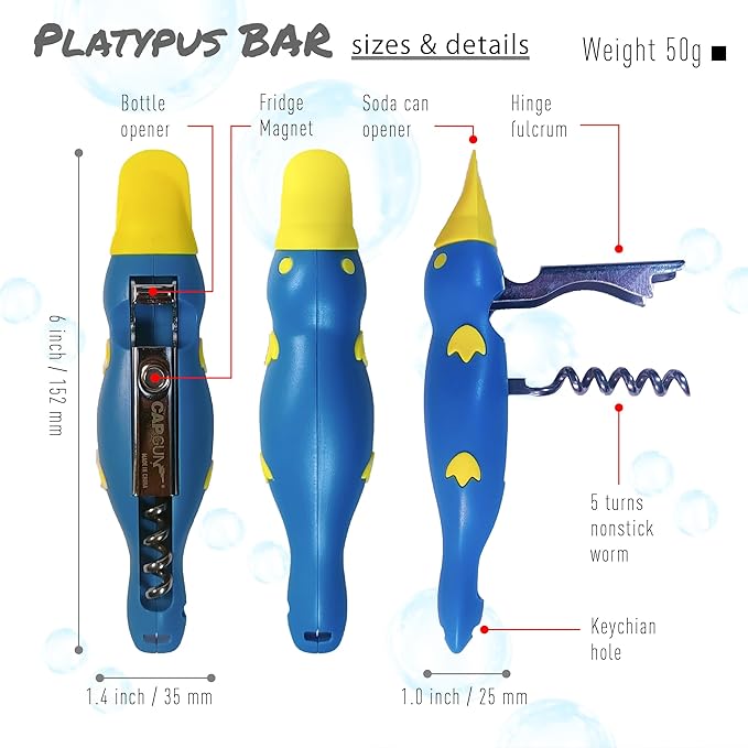 Platypus Multi-Function Bottle Opener - Magnetic Fridge Tool with Can and Premium Wine Opener, Durable Metal and ABS Plastic Design for Kitchen, Bar, or Home 2Pack