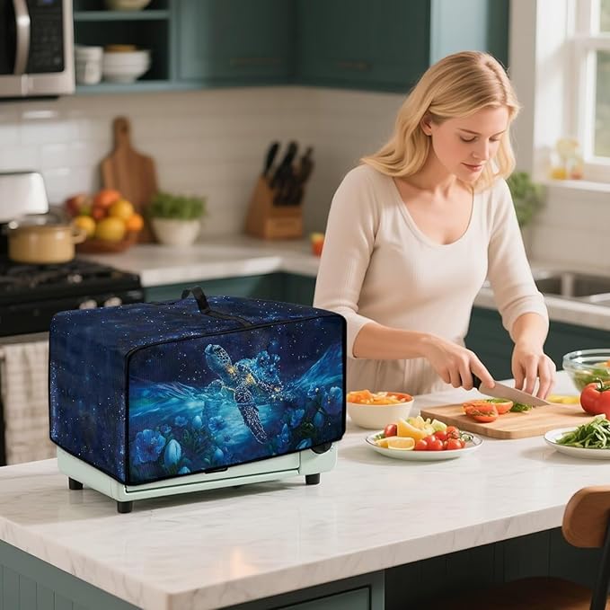 Starry Sky Ocean Turtle Print Toaster Oven Dust-proof Cover, Heat-resistant Anti Fingerprint Microwave Oven Cover, Compatible with Most Small Appliance (Large-18.5 * 22.5 * 12.99 inches)