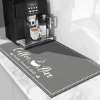 CooRug Absorbent Coffee Mat, Fashion Dish Drying Mat for Kitchen Counter Coffee Bar Accessories Espresso Machine Dish Rack 12" x 20" Dark Grey