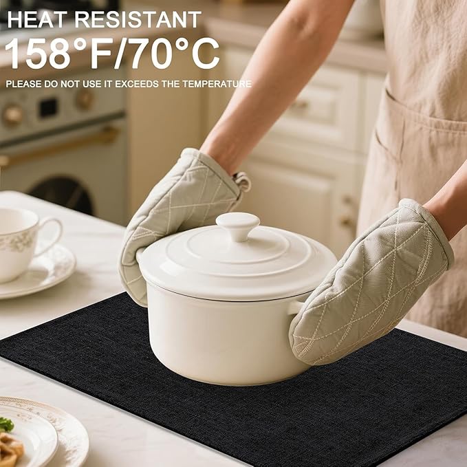 Homaxy Cloths Placemats for Dining Table Set of 6, Heat Resistant Washable Cotton Linen Blend Table Mats, Easy to Clean Place Mats for Indoor Outdoor Party Kitchen Decoration, 13" x 19", Black