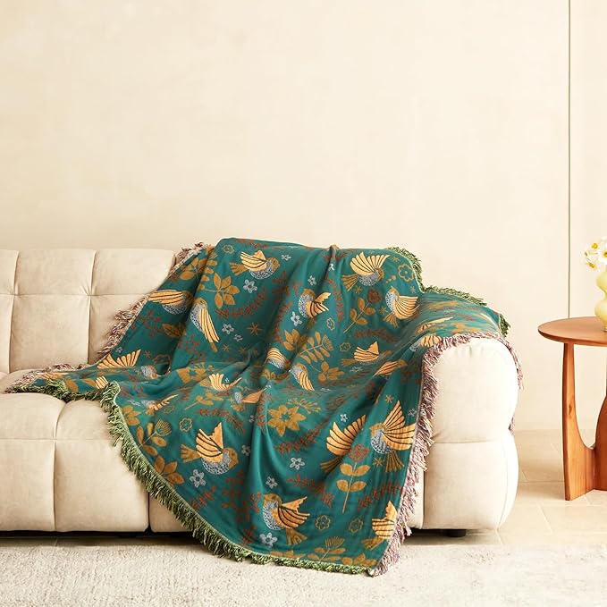 MSGKV Boho Throw Blanket Cotton Blanket for Couch and Sofa Cover for Living Room Fall Throw Cozy Gauze Blankets 50" x 60"