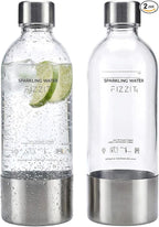 FIZZIT 1L Carbonating Bottles 2 Pack – Compatible with SodaStream,Terra Art, Aarke & Philips Soda Maker – BPA Free Reusable Sparkling Water Bottle – Replacement with Stainless Steel base & cap