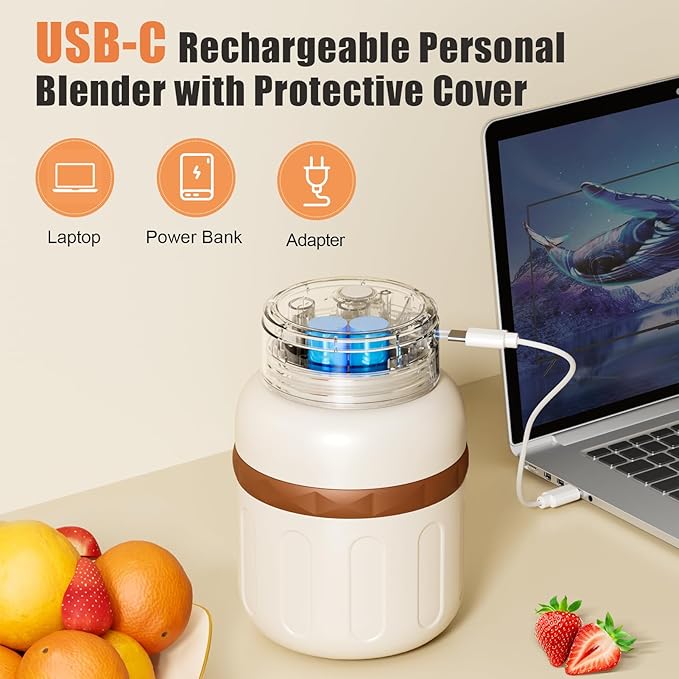 Kawu Personal Blender, 27oz Stainless Steel Portable Blender for Shakes and Smoothies, Electric Shaker Bottle with 10 Blades, USB Rechargeable Travel Mixer with Straw & Lid for Gym Office Home