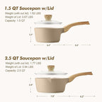 SENSARTE 1.5 & 2.5 Quart Ceramic Sauce Pan Sets with Lid, Cooking Pots Set, Nonstick Saucepan Set with Pour Spout, Small Kitchen Pot, Non toxic Saucepot, Induction Comptable, PFOA PTFE PFAS Free
